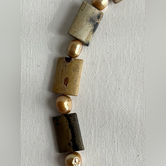 Jasper and Gold Pearl 18” Necklace and Earrings Set Sterling Silver - Picture 7 of 11